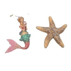 Two Beach Themed Ornaments Mermaid and Starfish 5"